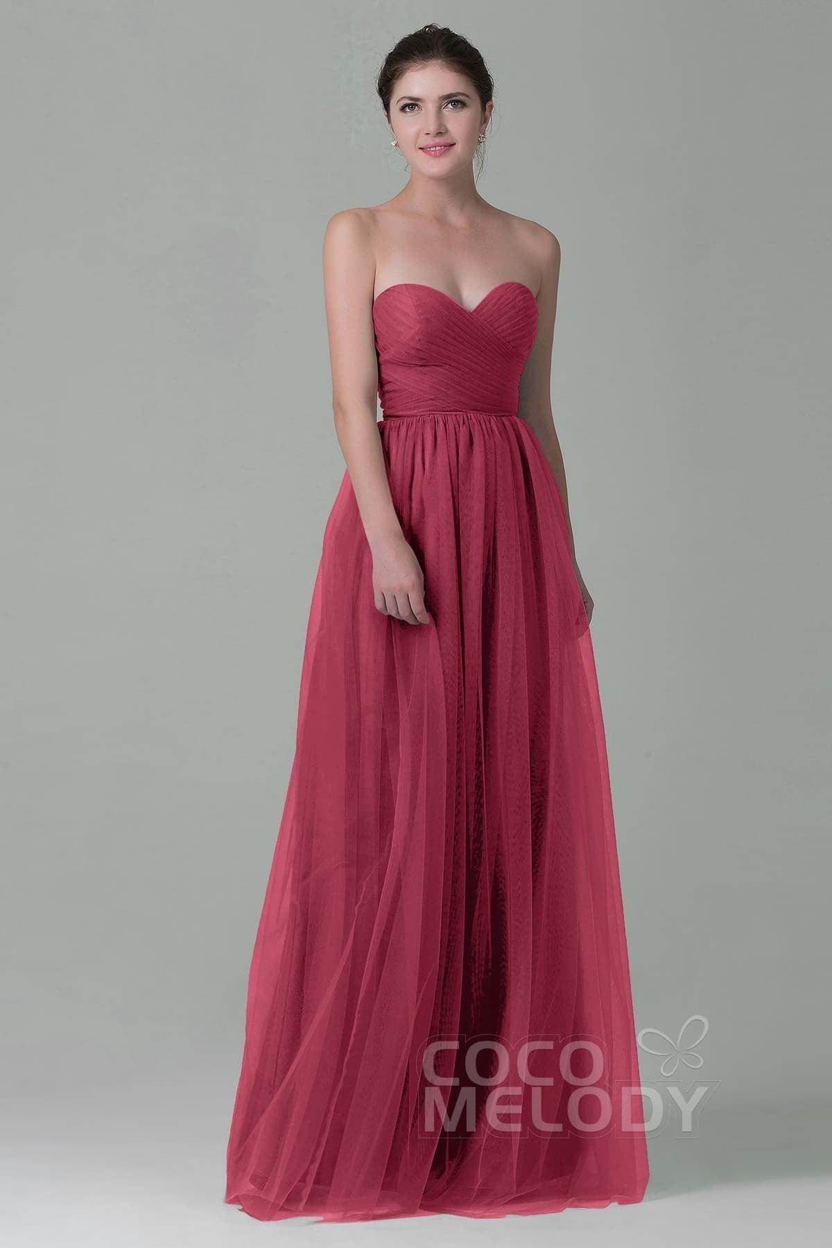Sheath-Column Floor Length Tulle Bridesmaid Dress COZF1500E - COCOMELODY